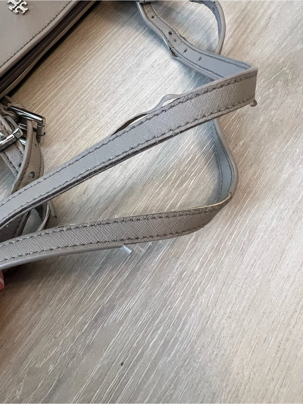 Tory Burch Neutral Taupe Leather Double-Strap Tote